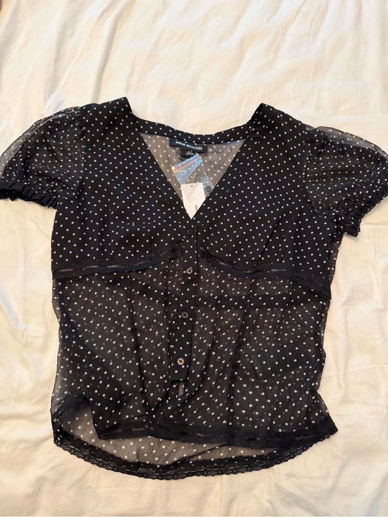 Urban Outfitters Tops - Urban Outfitters Black Sheer Polka Dot Button-Up Blouse